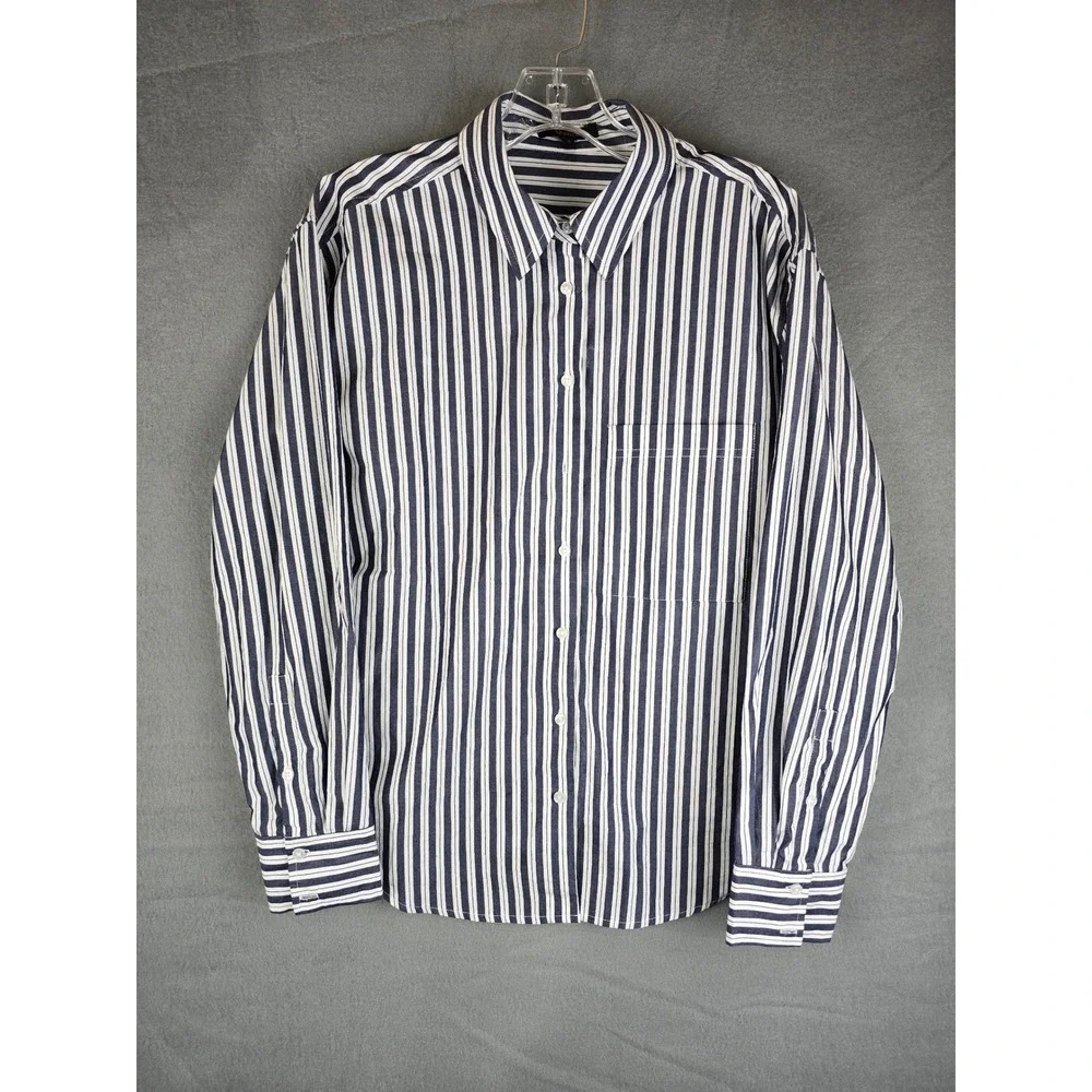 Quince Shirt Womens S Blue White Hudson Stripe Poplin Boyfriend Coastal Preppy